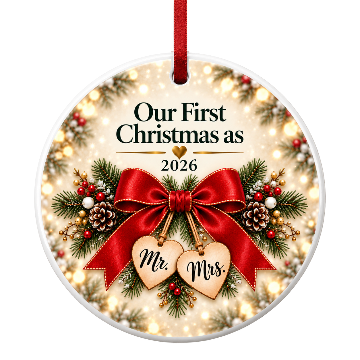 Our First Christmas as Mr. and Mrs. Keepsay ornament, front design